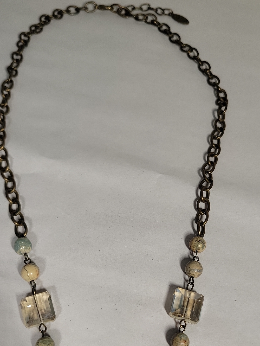 Carol Su Boho Blue Cream and Brown Oval Stone Tassel Necklace - Picture 7 of 15